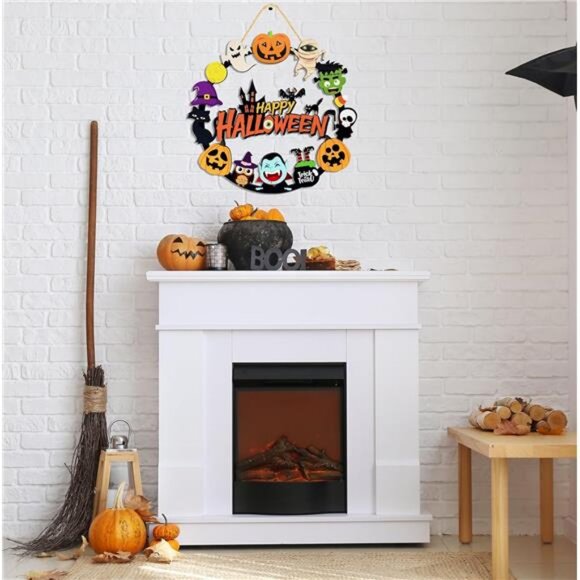 Halloween Decorations Wooden Pumpkin Ghost Door Wreath for Front Door Sign - Picture 6 of 8